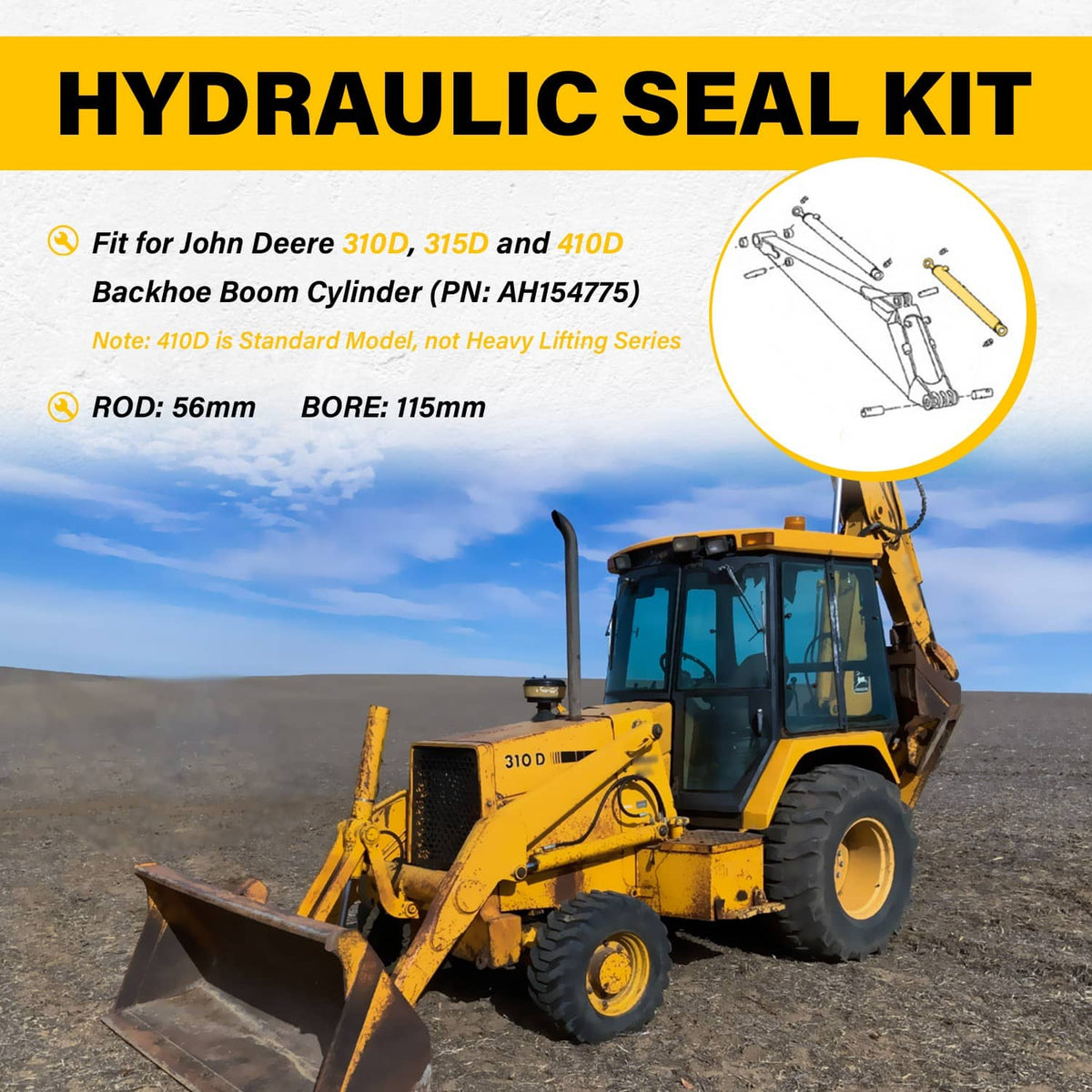 Solidspare Hydraulic Seal Kit Fit for John Deere 310D 315D 410D Backhoe Boom Cylinder