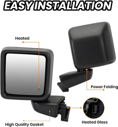 Solidspare Pair Left & Right Power Heated Mirror for 2018-2024 Jeep Gladiator Wrangler JL