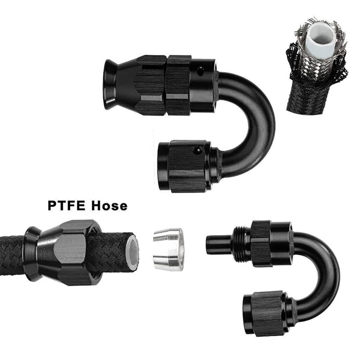 Solidspare 20FT 6AN 3/8" E85 PTFE LS Swap EFI Fuel Line Fitting Nylon Braided Fuel Kit New