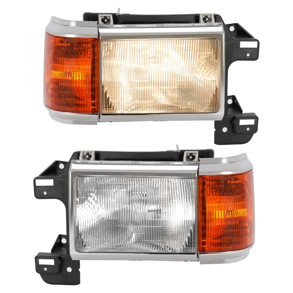 Solid Spare For 1987-1991 1990 Ford F150 F250 Bronco Truck Headlights Chrome Trim Headlamps