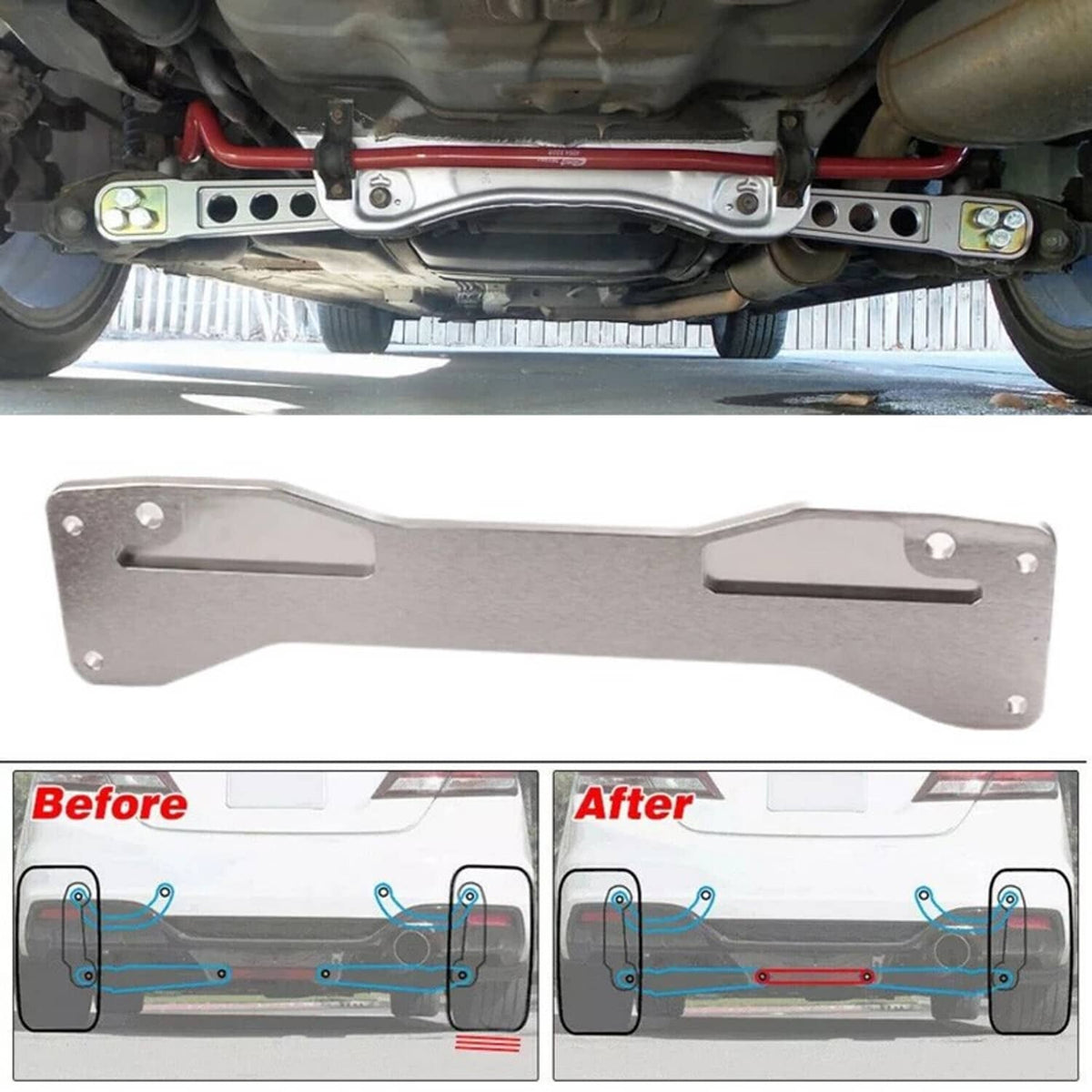 Solidspare Rear Lower Control Arms + Subframe Strut Brace for Honda Civic DX ES LX EX 01-05
