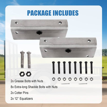 Solidspare Pair Trailer Suspension Rebuilt Kit Slipper Spring 12" Equalizer Bushings Bolts