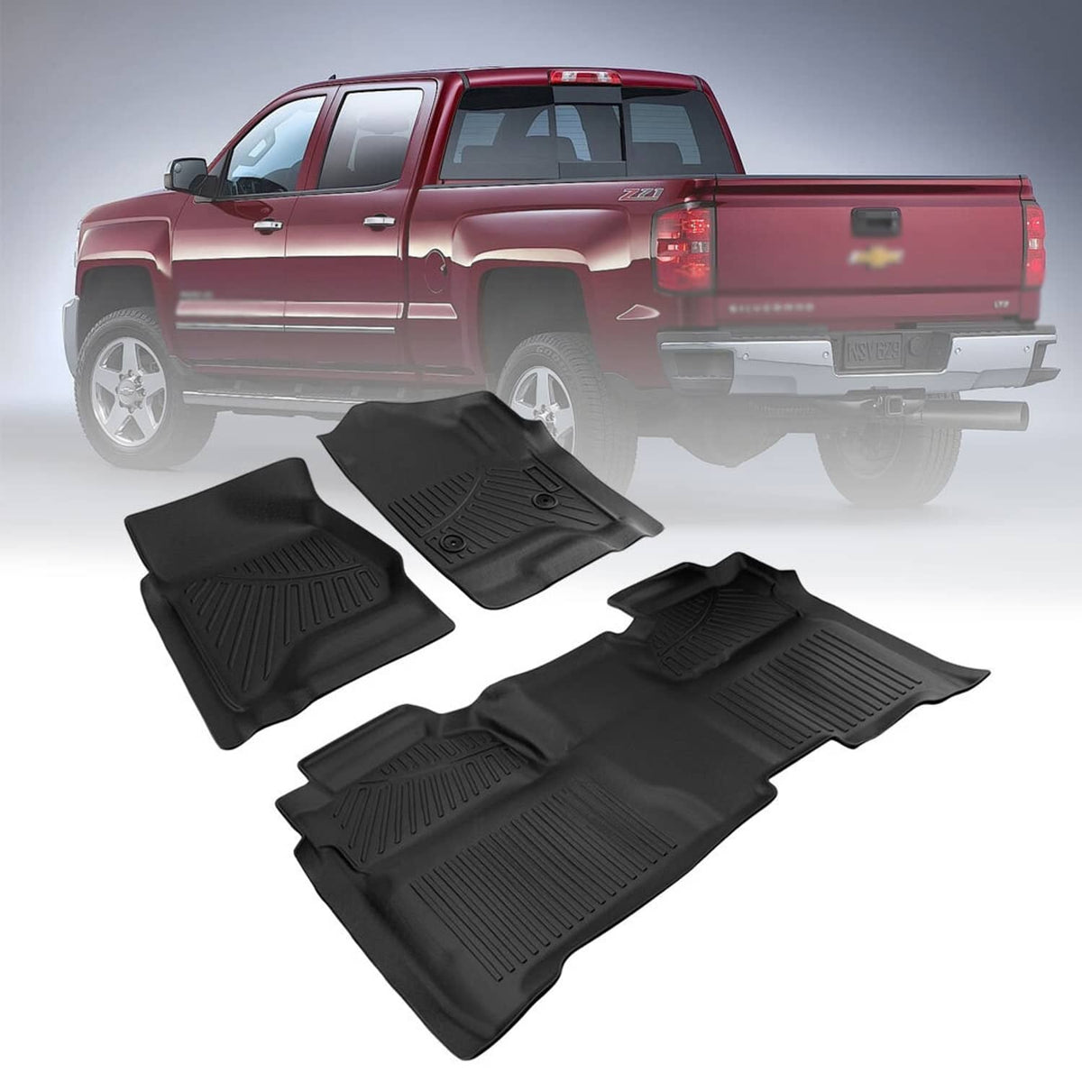 Solidspare Waterpoof Floor Mats for 2014-2018 Chevy Silverado / GMC Sierra 1500 Crew Cab