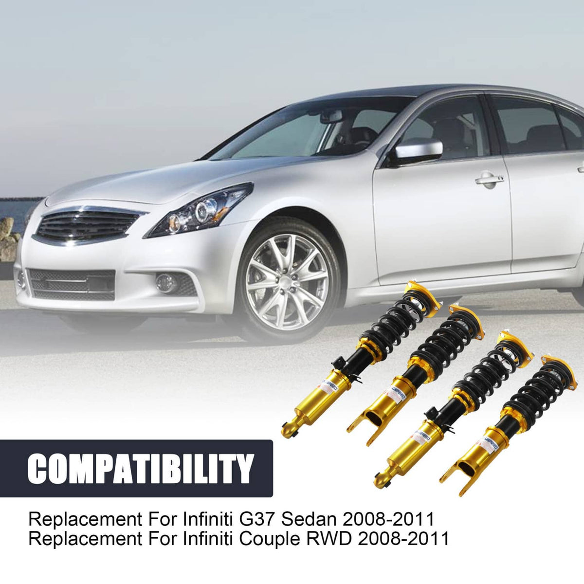 Solidspare Coilover Struts Kits For 2008-2011 Infiniti G37 Couple/Sedan RWD Adj.Height