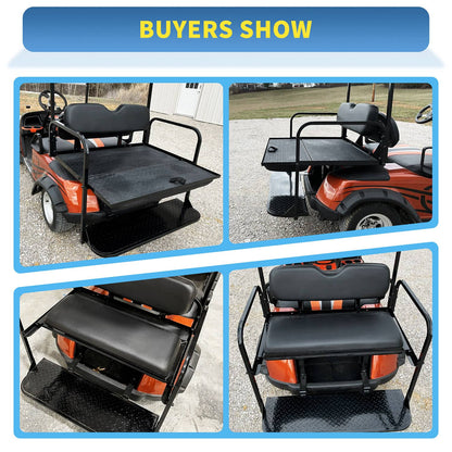 Solidspare Flip Folding Rear Seat Cushions Pad w/Roof Support For EZGO TXT 1995+ Golf Cart