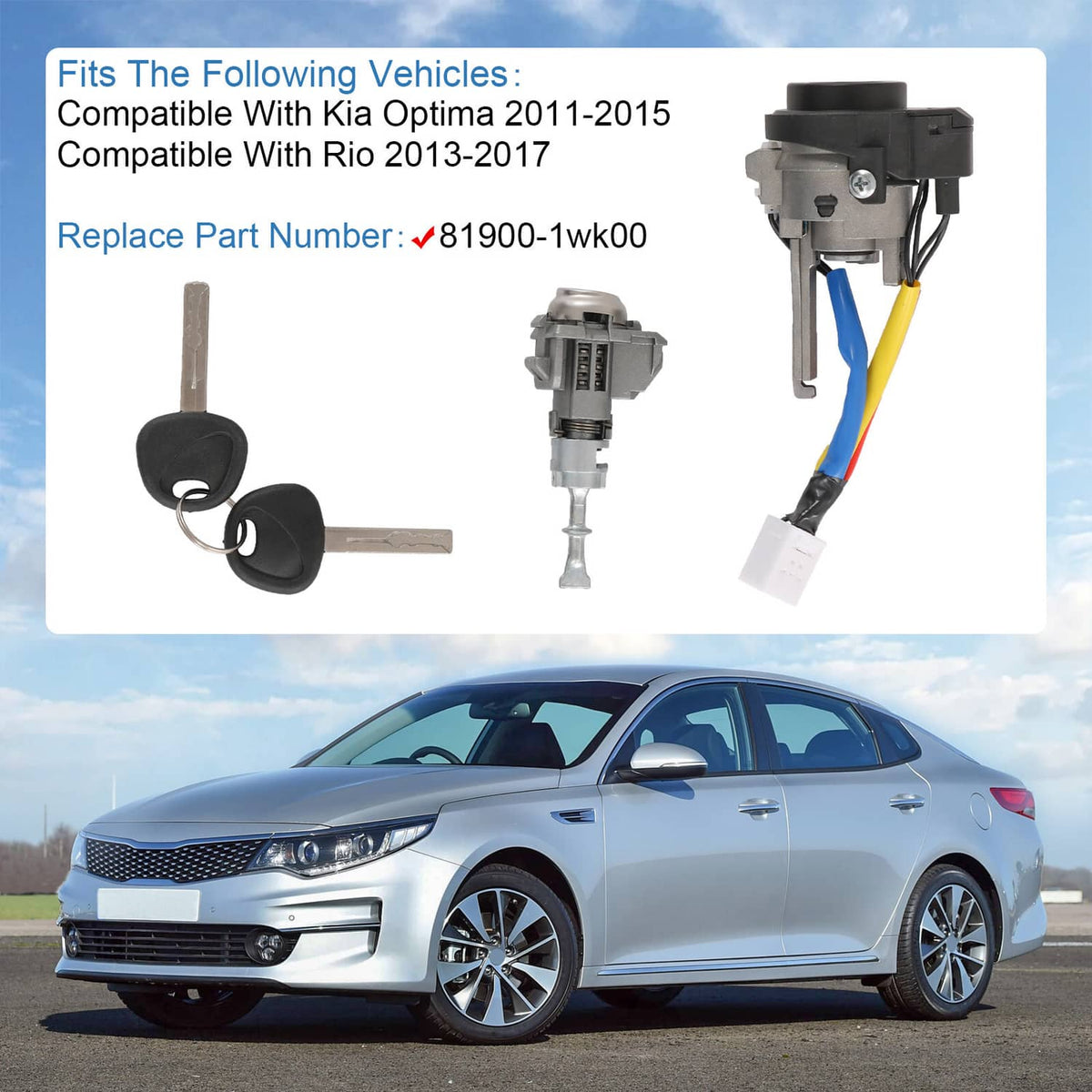 Solidspare Ignition Lock Cylinder Switch W/ Keys For 2011-2015 Kia Optima 2013-2017 Rio NEW