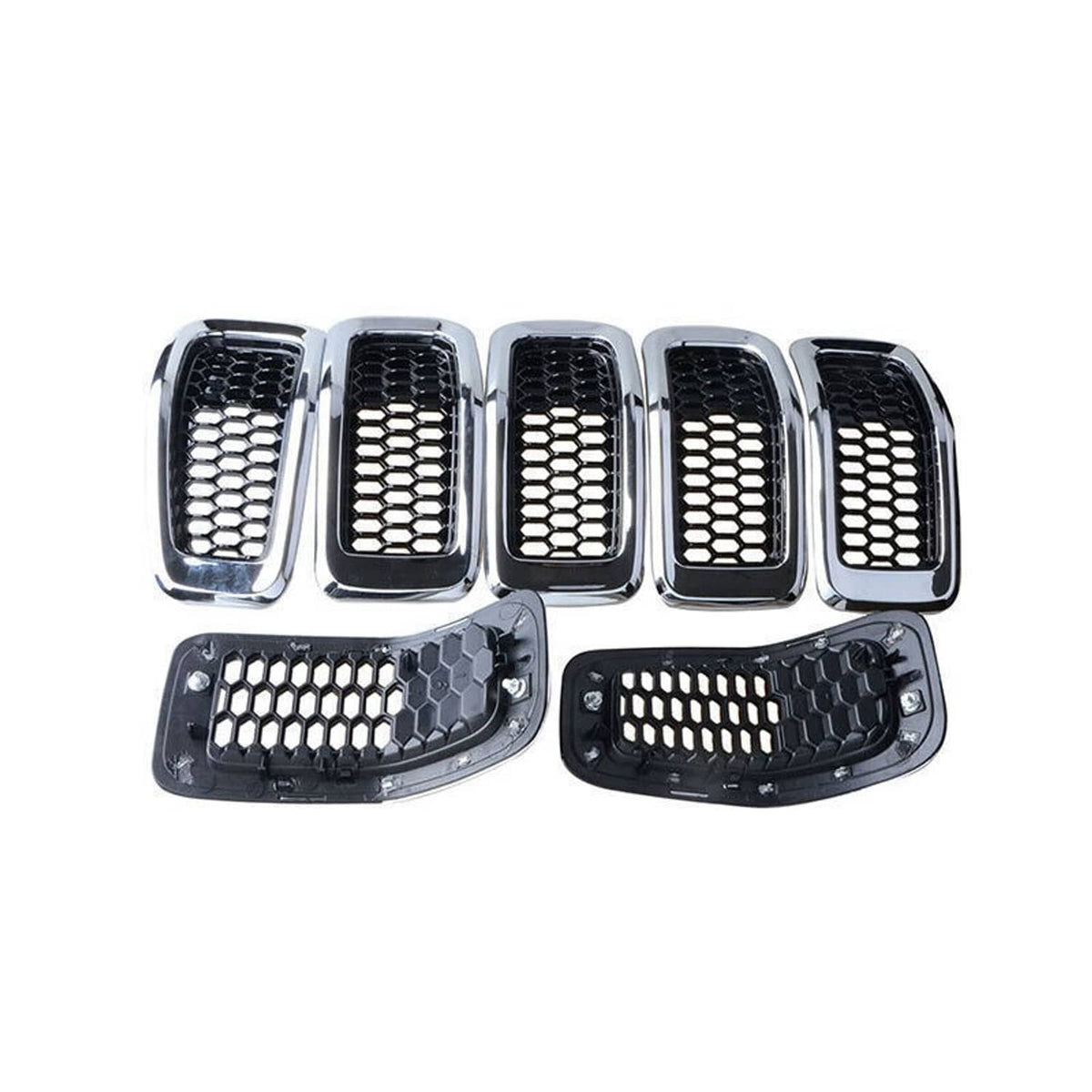 Solidspare 7x Chrome Front Bumper Grille Insert Honeycomb Mesh For 2014-2018 Jeep Cherokee