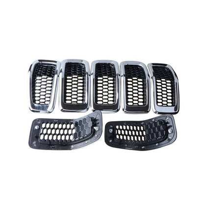 Solidspare 7x Chrome Front Bumper Grille Insert Honeycomb Mesh For 2014-2018 Jeep Cherokee