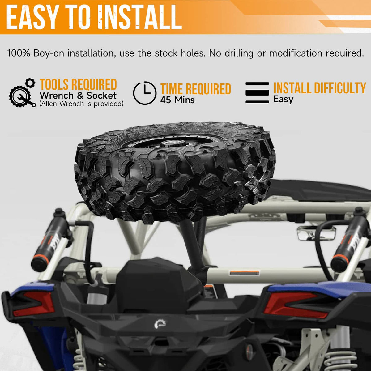 Solidspare UTV Spare Tire Carrier Mount For 2017-2025 Can Am Maverick X3 / X3 Max /Turbo/R
