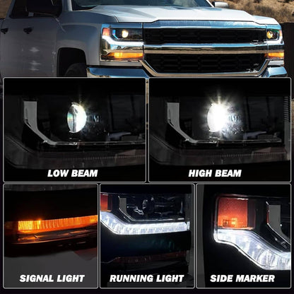 Solidspare Headlights Driver & Passenger Side For 16-18 Chevy Silverado HID/Xenon Headlamps