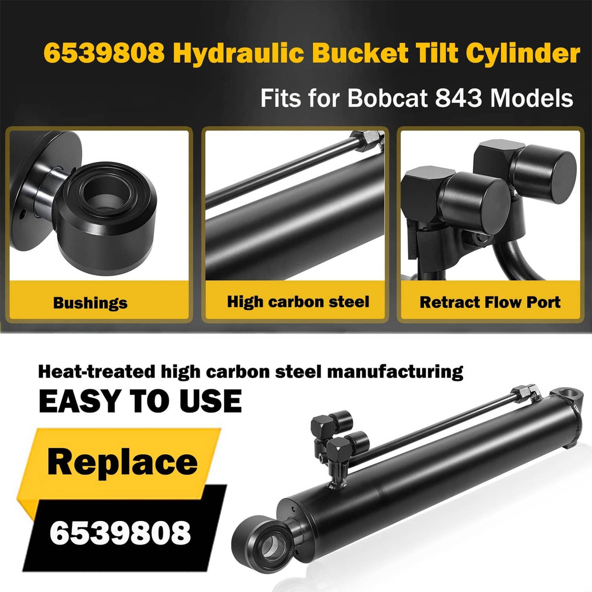 Solidspare 6539808 Hydraulic Bucket Tilt Cylinder Fits for Bobcat 843 Replaces 6539808-A