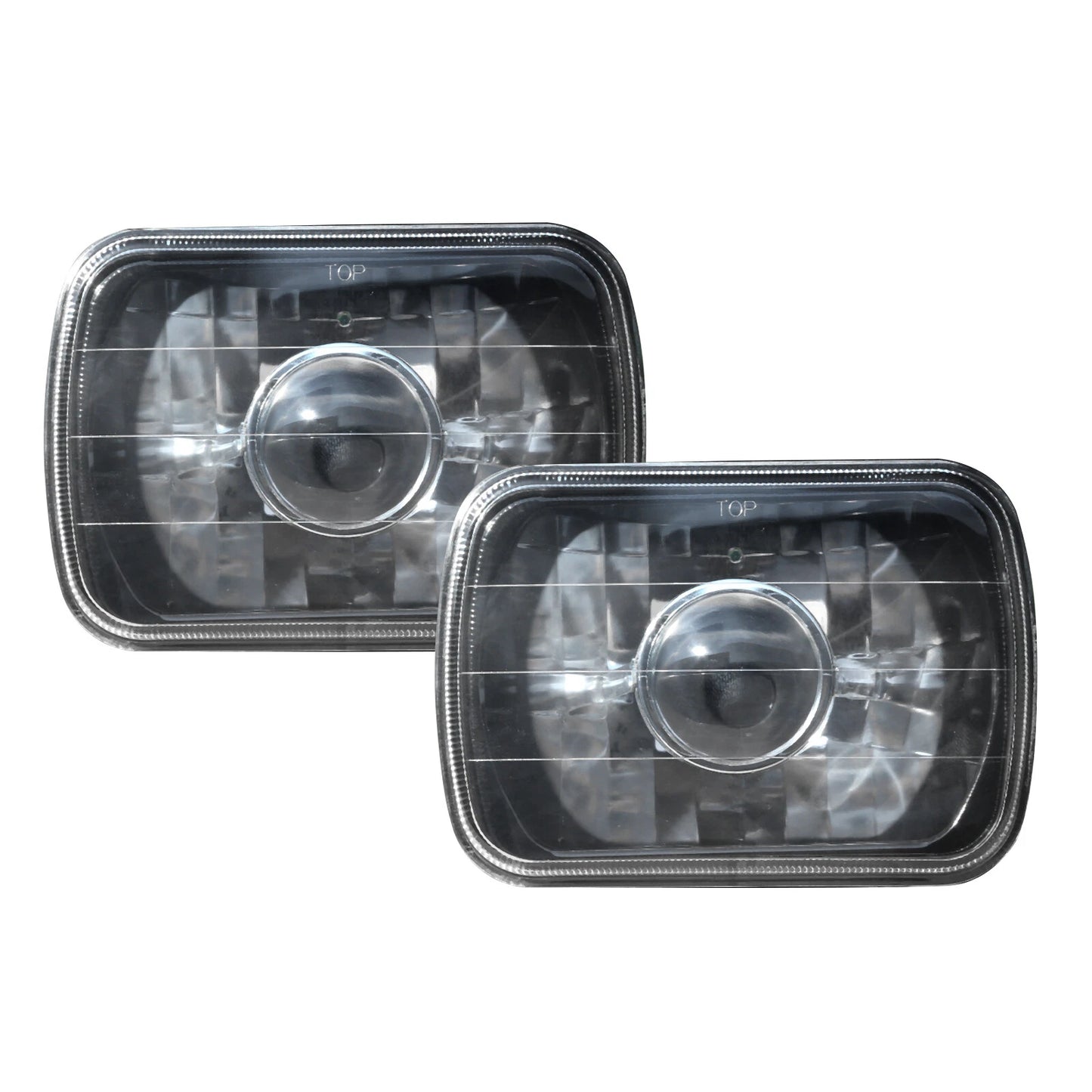 Pair 7" 7x6 inch Square Glass Lens Diamond Cut Headlights Lamp
