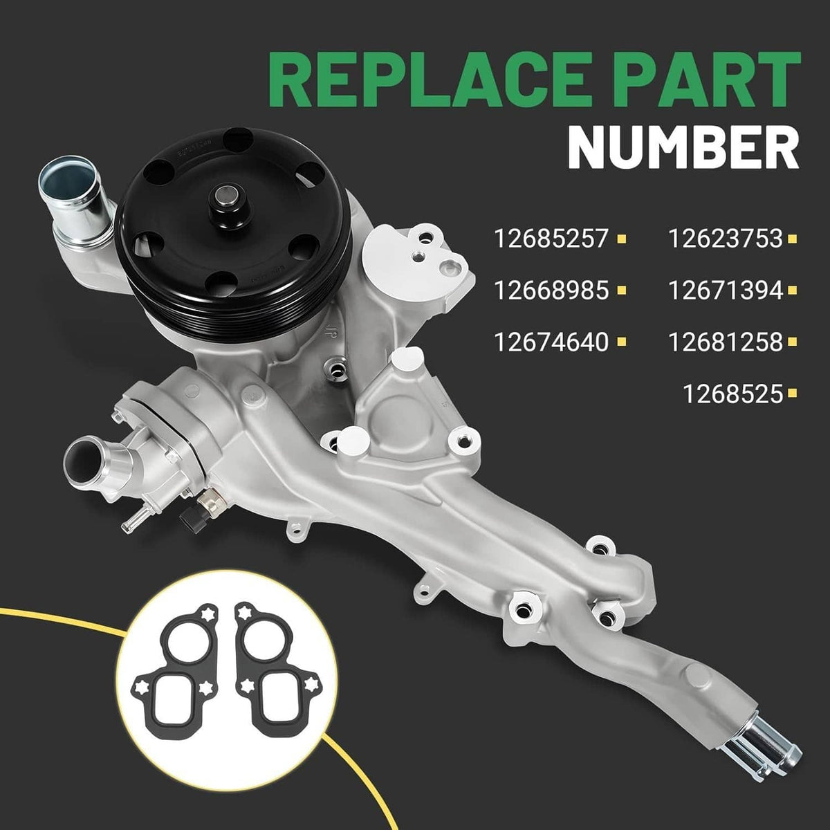 Solidspare Water Pump w/Thermostat for 2014-20 Chevy Silverado 1500 GMC Sierra Cadillac CTS