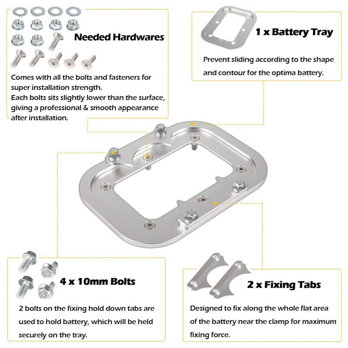 Solidspare Billet Aluminum Battery Relocation Tray Hold Down Mount For Optima Battery 34/78