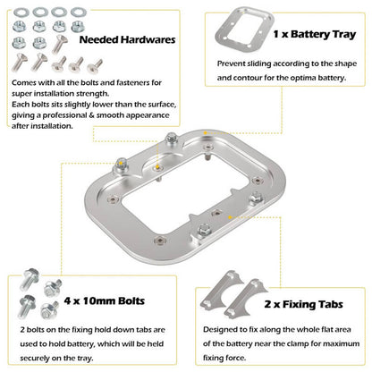 Solidspare Billet Aluminum Battery Relocation Tray Hold Down Mount For Optima Battery 34/78