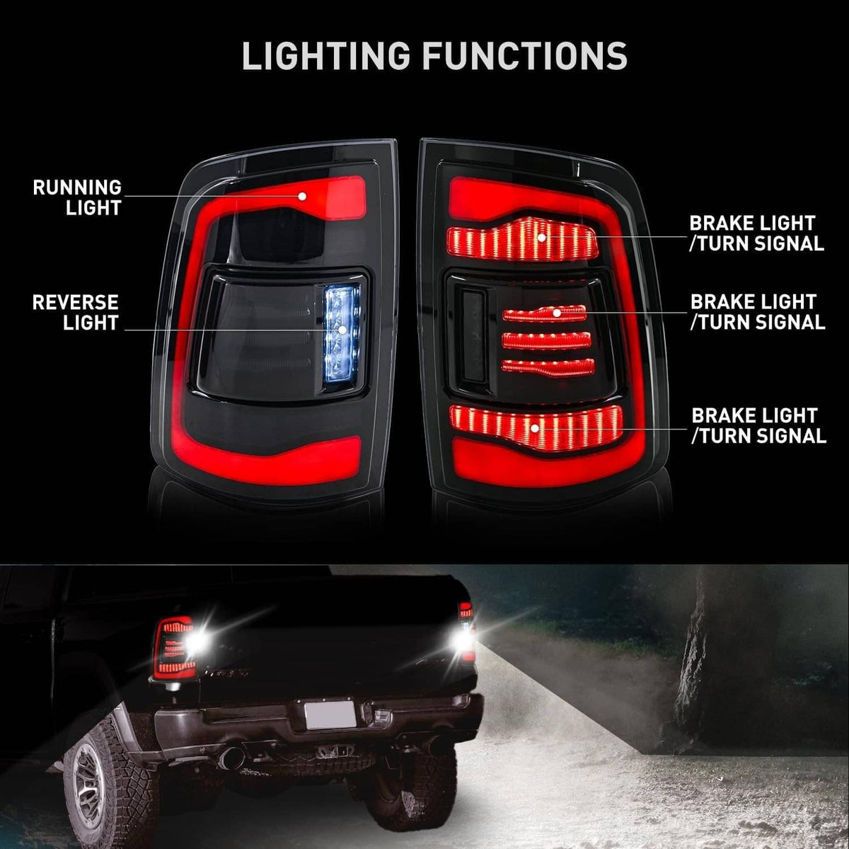 Solidspare Pair LED Tail Light For 2009-2018 Dodge Ram 1500 2500 3500 Rear Light Smoke Len