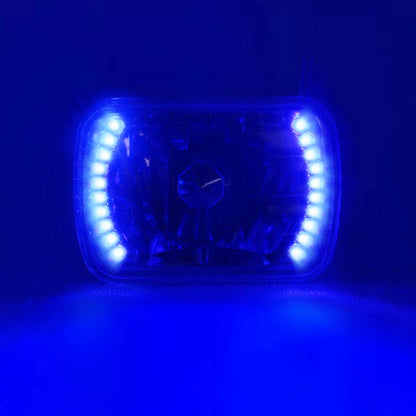Pair For Mazda B2200 B2600 RX-7 5X7" 7X6" H4 LED Blue Halo Headlights W/O Bulbs