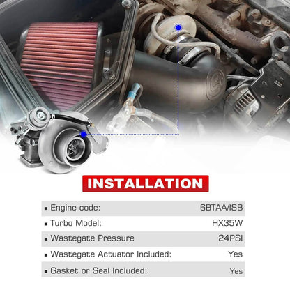 Solidspare Diesel Turbo Turbocharger HX35W for Dodge Ram 2500 3500 5.9L T3 6BTAA 3539373
