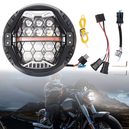 Solidspare 7inch LED Headlight For Harley Touring Street Glide 2014-2024 Amber DRL Hi/Low