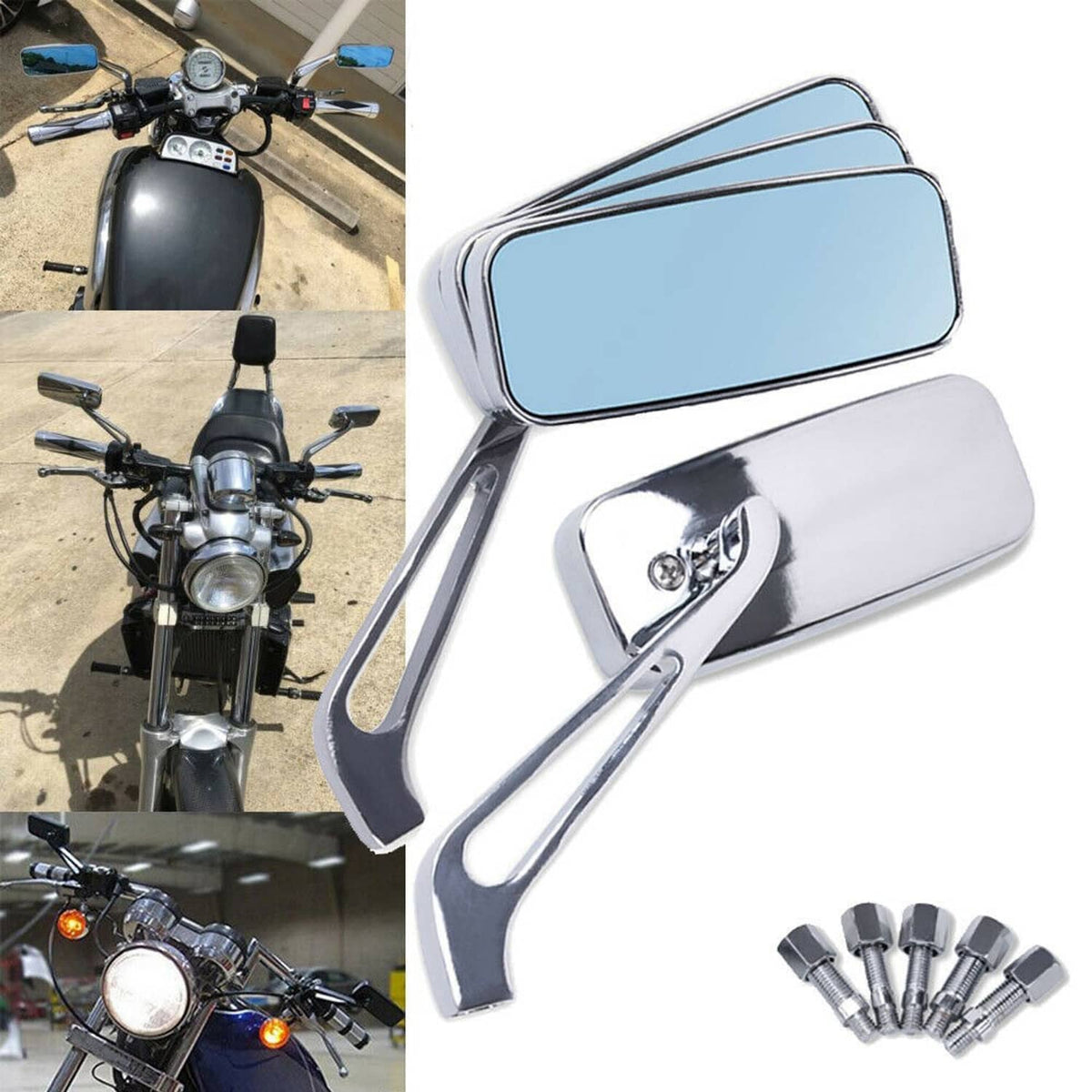 Solidspare For Kawasaki Vulcan VN 500 750 800 900 1500 Chrome Rectangle Side View Mirrors