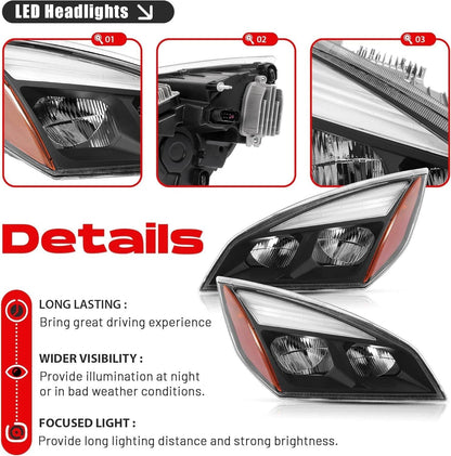 Solidspare Pair New Full LED Headlights Headlamps For 2018-2022 Freightliner Cascadia Black