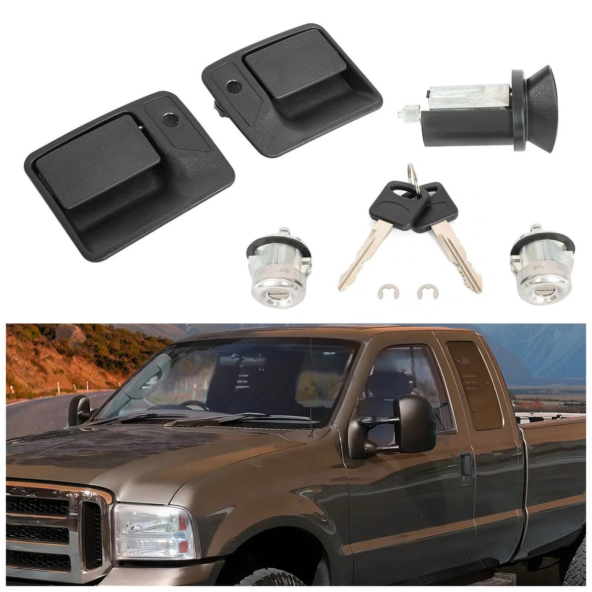 Solid Spare Ignition Door Lock Cylinder For F250 F350 F450 F550 Super Duty w/Handles 99-16
