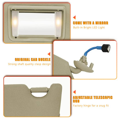 Solidspare Left & Right Side Beige Sun Visor For Honda Accord 2008 - 2017 w/Light & Mirror
