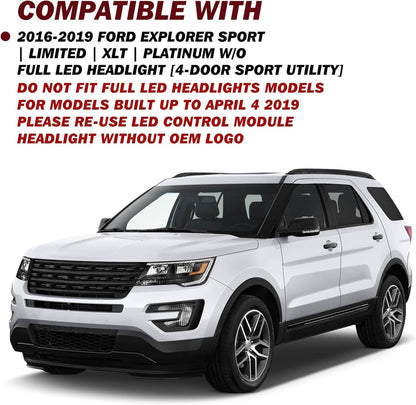 Solidspare Left & Right Side Headlights Assembly w/LED DRL For 2016-2019 Ford Explorer