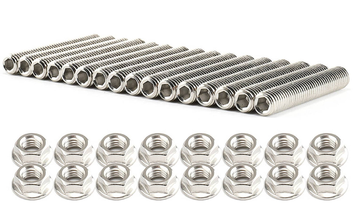 Solidspare 16Pcs Stainless Steel Exhaust Manifold Stud Nuts Kit for Ford 4.6 5.4 Liter V8