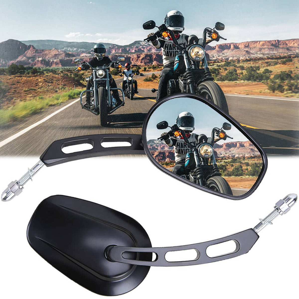 Solidspare 8mm Rear View Side Mirrors For Harley Sportster Touring Road King Street Glide