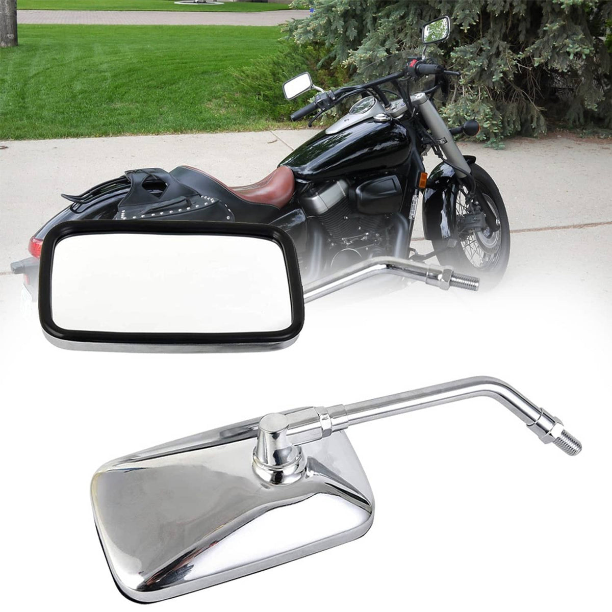 Solidspare Rectangle 10mm M10 Rear View Side Mirrors Adjustable For Honda Kawasaki Yamaha