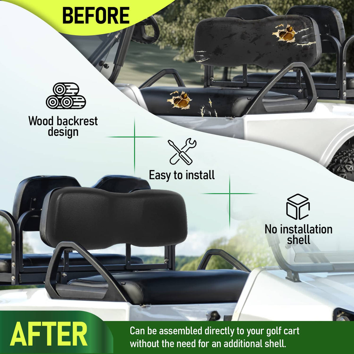 Solidspare For Club Car DS 2001-2012 Golf Cart Front Seat Back & Bottom Cushion Assembly