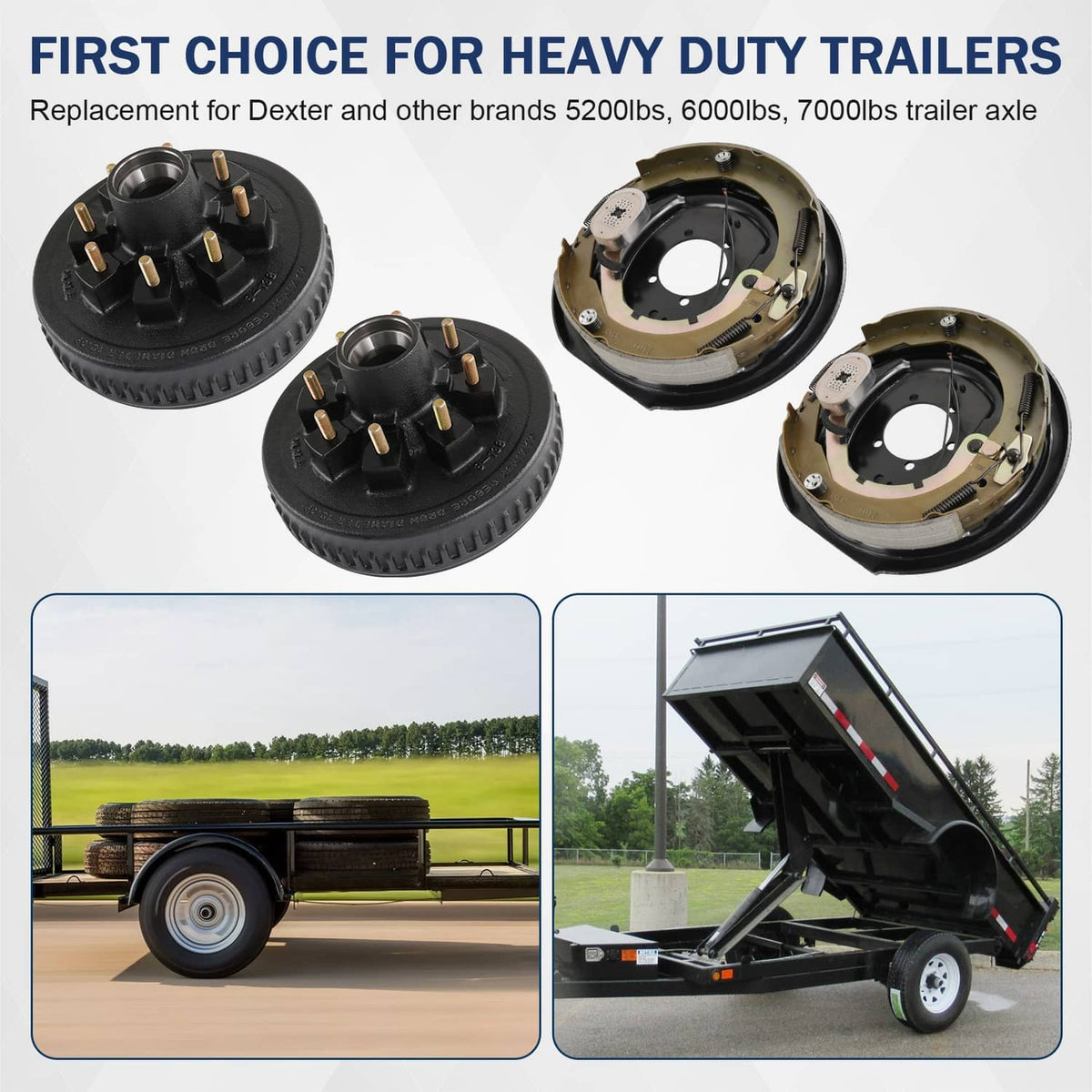 Solidspare 8 on 6.5" Bolt Circle Hub Drum Kits w/ 12" x 2" LH&RH Electric Brake for 7000lbs