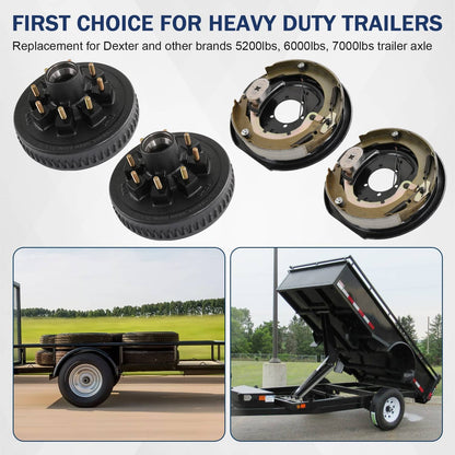 Solidspare 8 on 6.5" Bolt Circle Hub Drum Kits w/ 12" x 2" LH&RH Electric Brake for 7000lbs