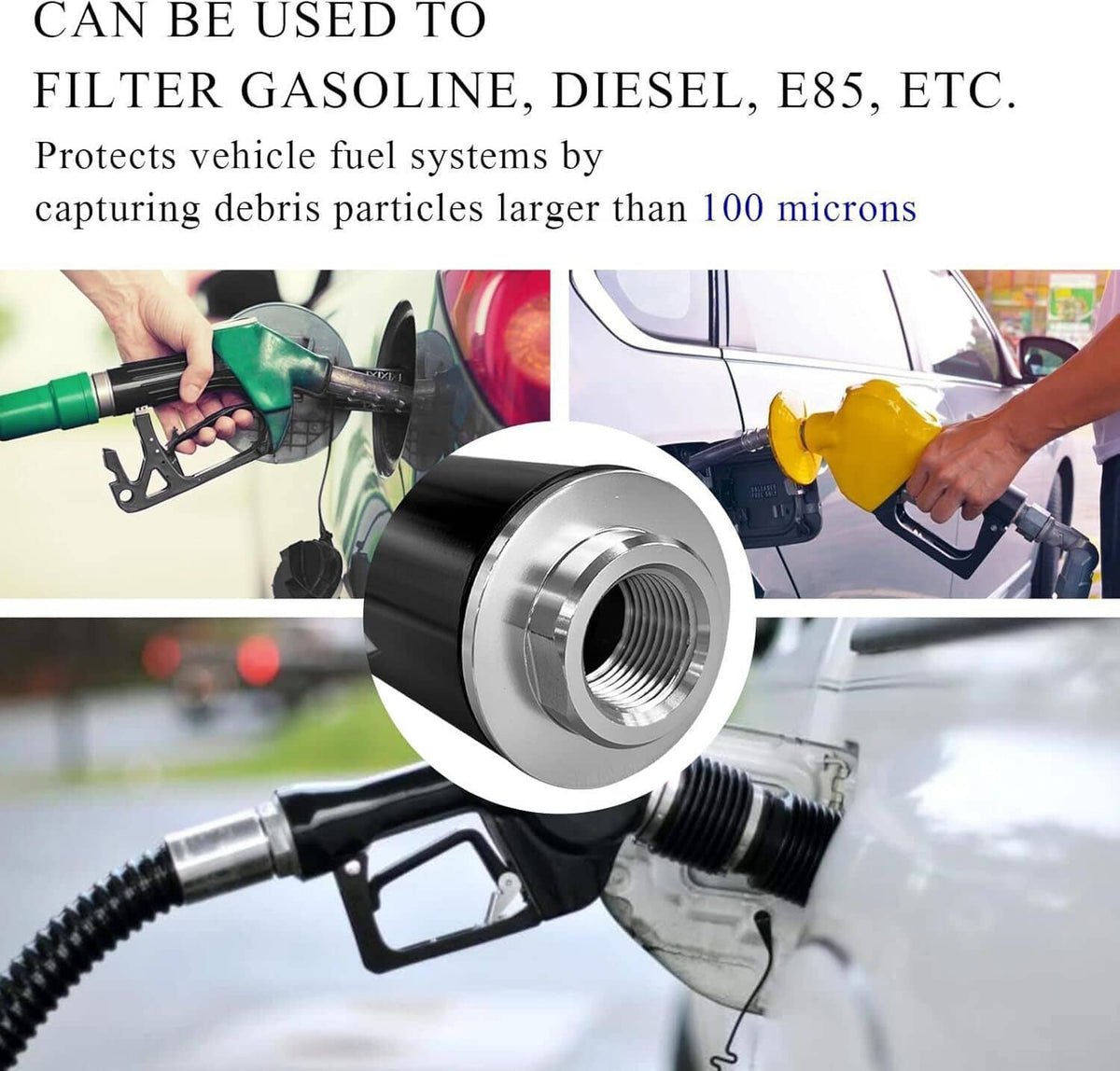 Solidspare High Flow 100 Micron Inline Fuel Filter Cleanable AN6 AN8 AN10 Adapter Fitting