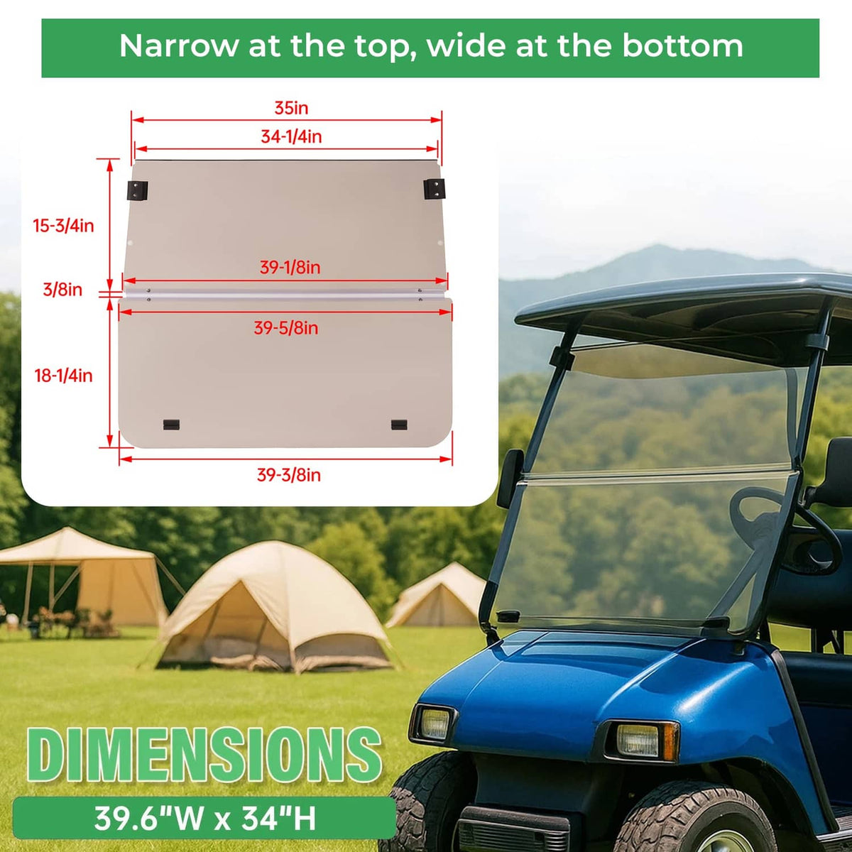 Solidspare For Club Car DS 2000.5 -UP Tinted Windshield Golf Cart Folding Windscreen