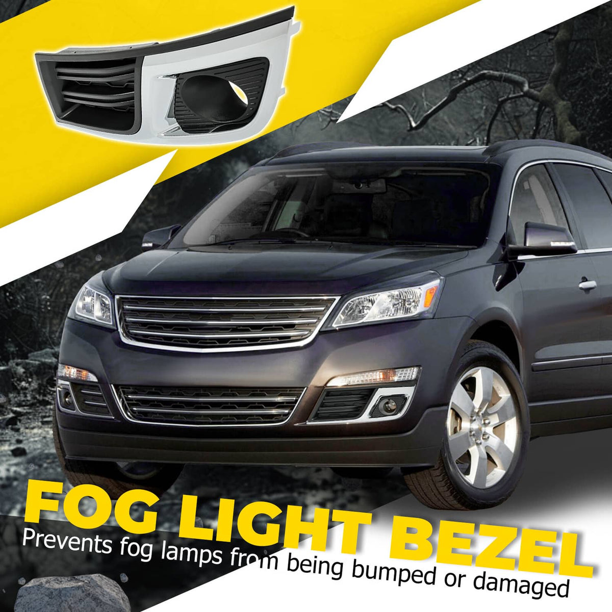 Solid Spare Fog Light Bezel Cover Trim Front Left Black Chrome For Chevy Traverse 2013-2017