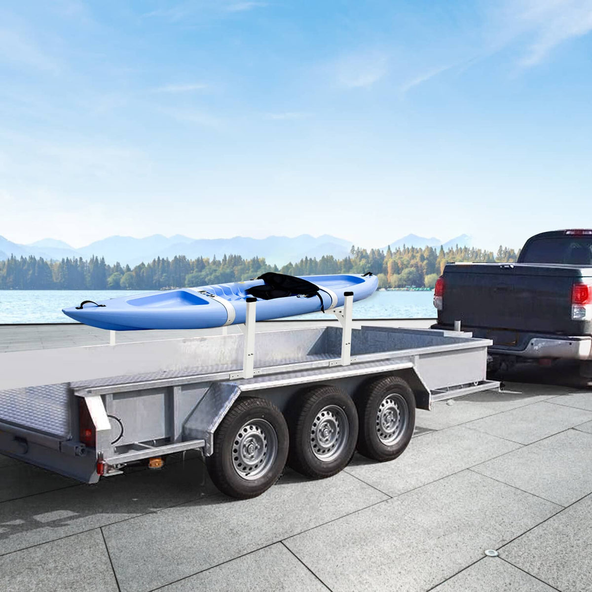 Solidspare Adjustable Roof Mount Ladder Rack Bracket 400 lbs For Universal Trailer 4'-8.5'