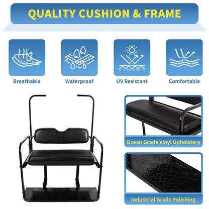 Solidspare Flip Folding Rear Seat Cushions Pad w/Roof Support For EZGO TXT 1995+ Golf Cart