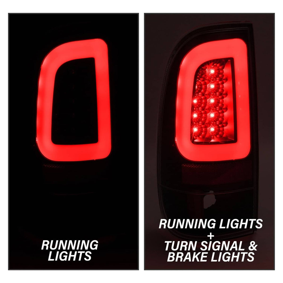 Solid Spare Black For 1997-2003 Ford F150 99-07 F250 F350 SD LED Tube Tail Lights Brake Lamp