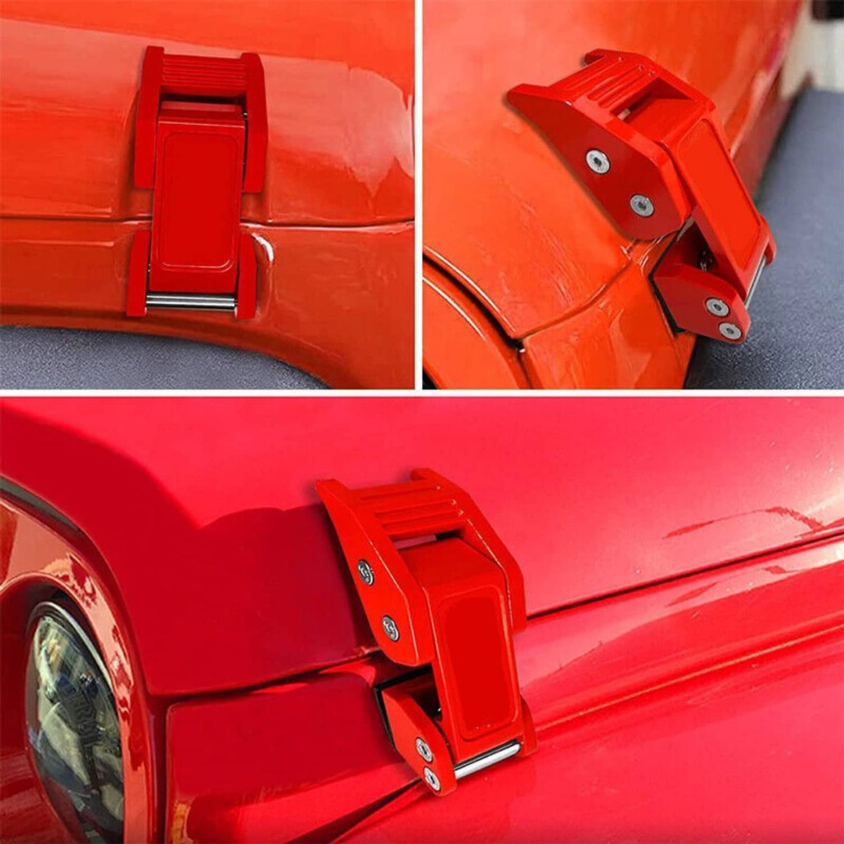 Solidspare New Red Aluminum Hood Latch Lock Catch Buckle Flag for 2007+ Jeep Wrangler JK JL