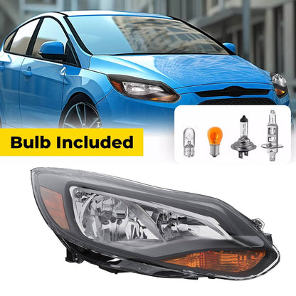 Solid Spare Black Right Passenger Side Headlight Clear Lens Halogen For Ford Focus 2012-2014