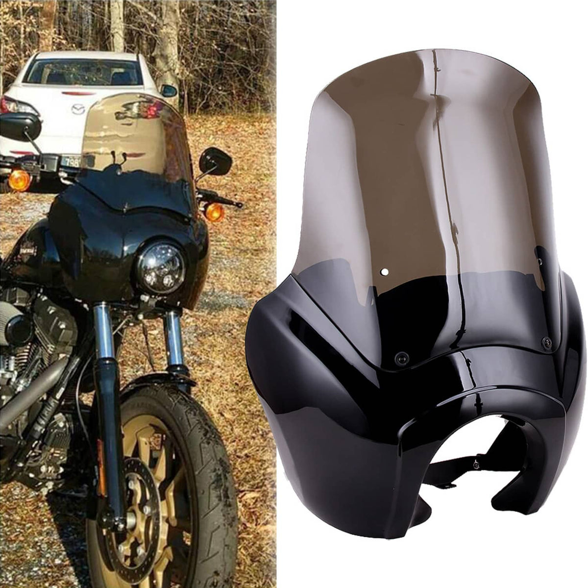 Solidspare Front Headlight Fairing Cover and 15'' Windshield for Harley Dyna Super Glide