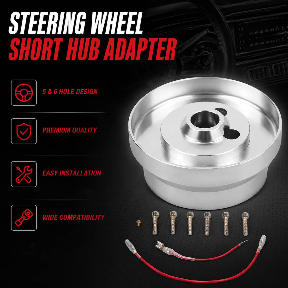 Solidspare Silver 5 & 6 Hole Steering Wheel Polished Hub Adapter For GM Chevy Aluminum