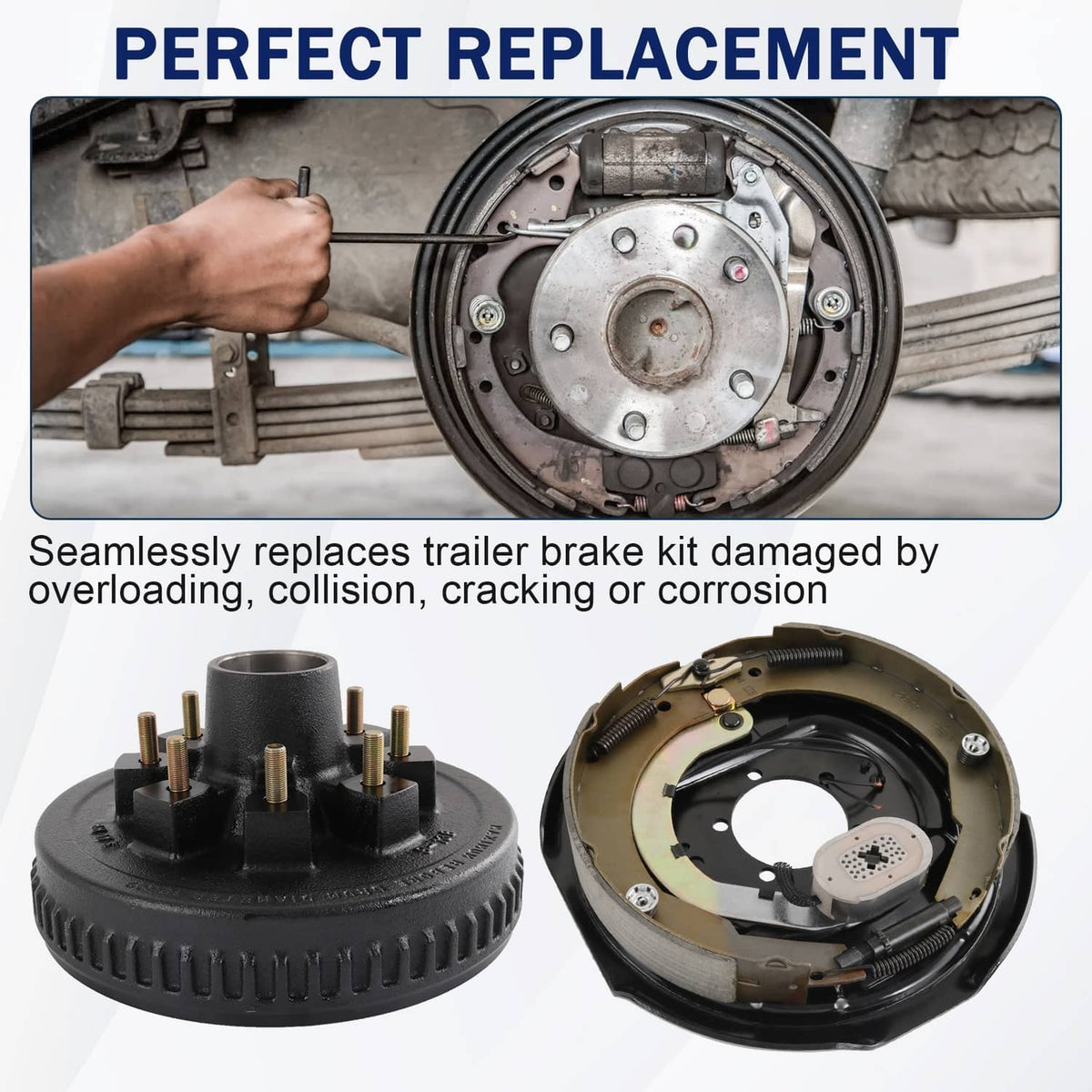 Solidspare 8 on 6.5" Bolt Circle Hub Drum Kits w/ 12" x 2" LH&RH Electric Brake for 7000lbs