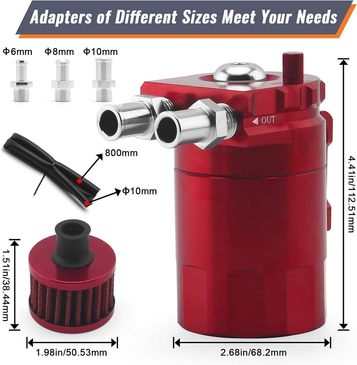 Solidspare Red Oil Catch Can Tank Reservoir Breather Cylinder W/ Filter Kit Aluminum Engine