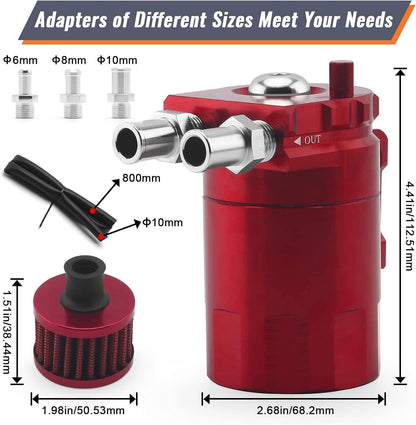 Solidspare Red Oil Catch Can Tank Reservoir Breather Cylinder W/ Filter Kit Aluminum Engine