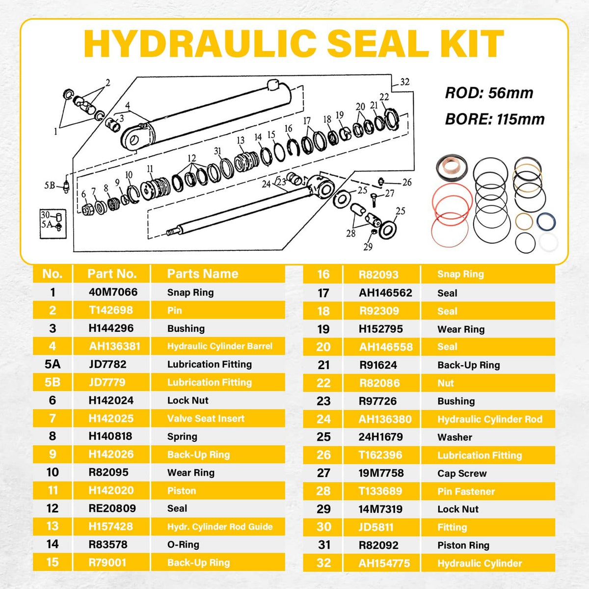 Solidspare Hydraulic Seal Kit Fit for John Deere 310D 315D 410D Backhoe Boom Cylinder