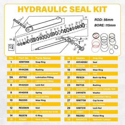 Solidspare Hydraulic Seal Kit Fit for John Deere 310D 315D 410D Backhoe Boom Cylinder