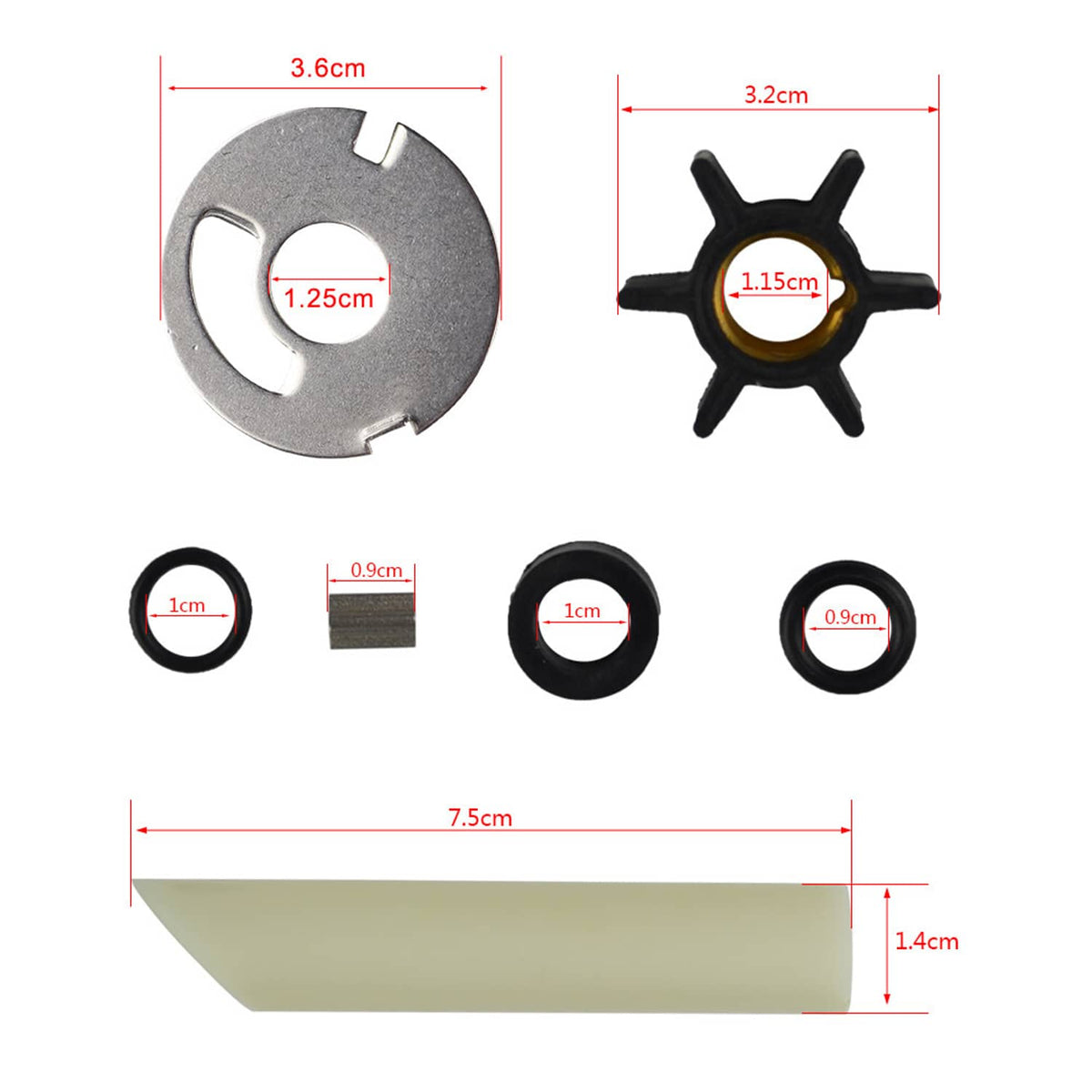 Solid Spare For Mercury Outboards 4 4.5 7.5 9.8 HP Water Pump Impeller Repair Kit 47-39074